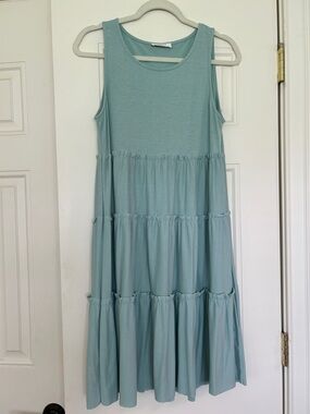 Sleeveless Aqua Tiered Maxi Dress